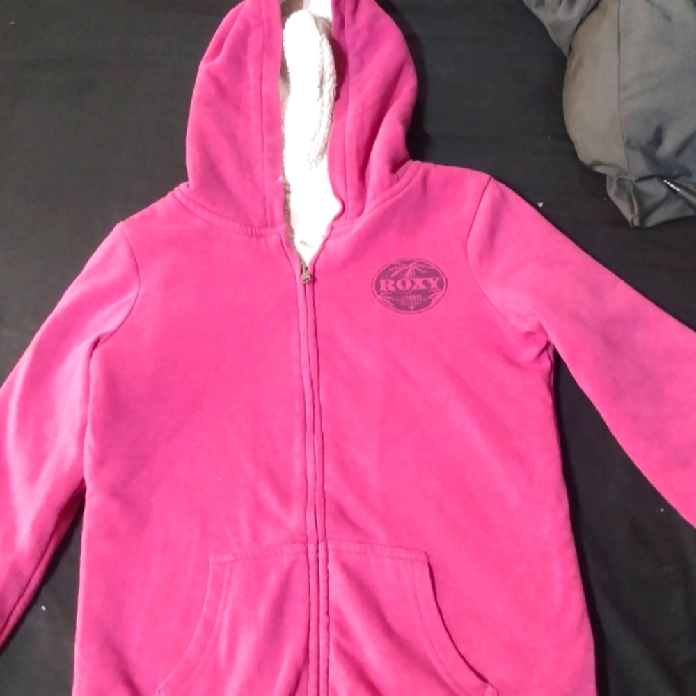 Roxy Pink Fleece Lined Girls' Zip Hoodie